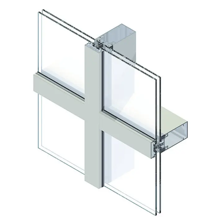 Mur-rideau aluminium, profilé de façade vitrée à ossature montants-traverses